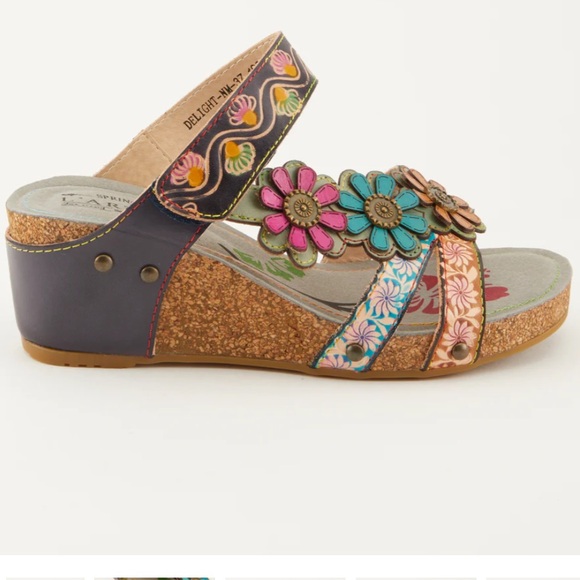 L'Artiste Spring Step Multicolor Floral Learyer Platform Wedges Sandals Wornonce - Picture 2 of 10